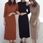 Gather-waist Midi Knit Dress