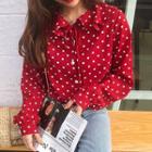 Lace-up Dotted Print Blouse