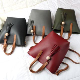 Set Of 2: Faux Leather Bucket Bag + Shoulder Bag