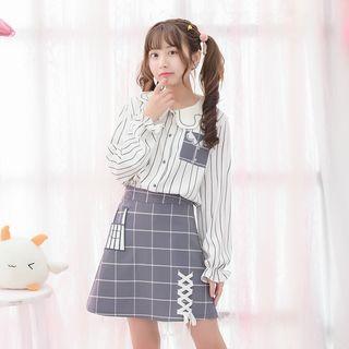 Long-sleeve Striped Collar Blouse