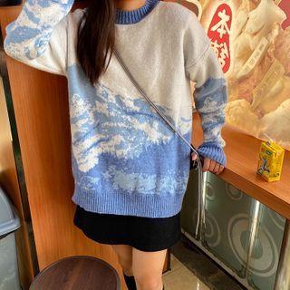 Pattern Embroidered Sweater Blue - One Size