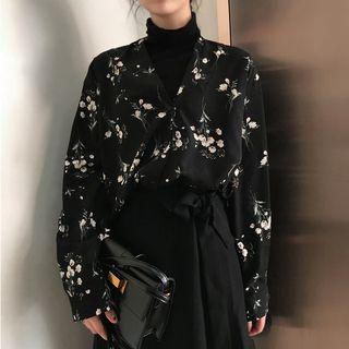 Long-sleeve Floral Top Black - One Size