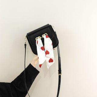 Silk Scarf Applique Faux Leather Crossbody Bag