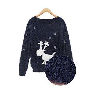 Deer Patterned Mohair Sweater