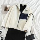 Fleece Loose-fit Jacket / Plain Long-sleeve Knit Dress