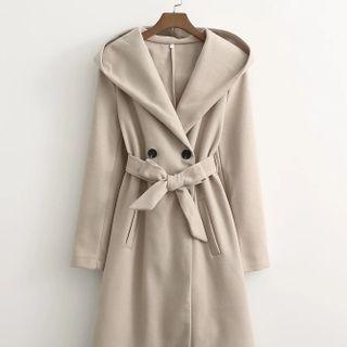 Double-breasted Hooded Tie-waist Coat