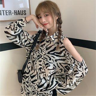 Zebra Print Cold Shoulder Shirt