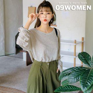 Plus Size Extra Long-sleeve Stripe T-shirt