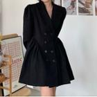 Double Breast Long-sleeve Dress Black - One Size