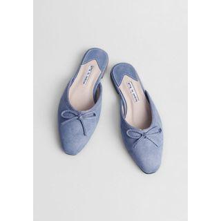 Ribbon Square-toe Faux-suede Flat Mules