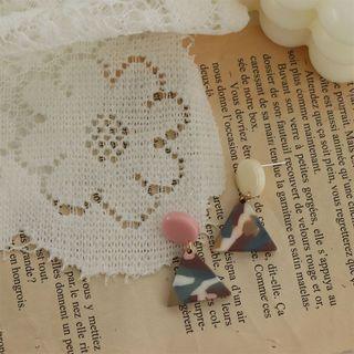 Printed Triangle Earring 1 Pair - Pink & Off-white - One Size