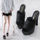 Platform Lace High Heel Slide Sandals