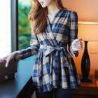 Plaid Long-sleeve Wrapped Top