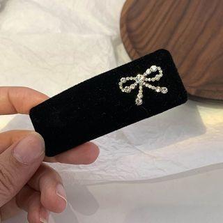Rhinestone Bow Fabric Hair Clip Black - One Size