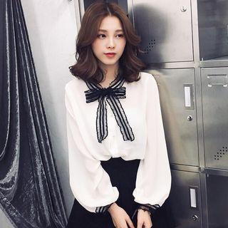Lantern-sleeve Bow Accent Blouse