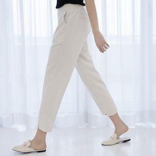 Band-waist Cutout-hem Baggy Pants
