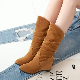 Panel Draping Hidden Wedge Short Boots