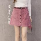 Button Down Corduroy A-line Skirt