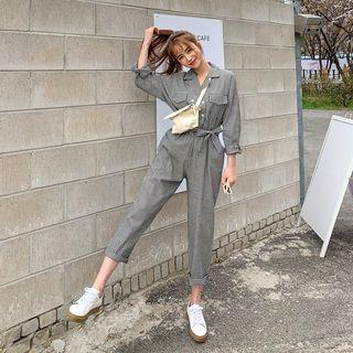 Double-breasted Gingham Jumpsuit With Sash [no Option Name]
