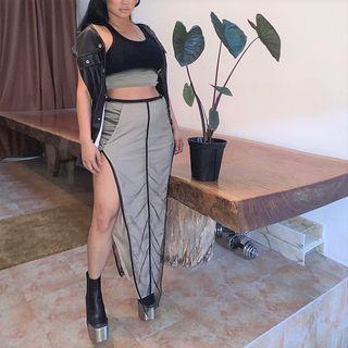 Tube Top / Mesh Panel Asymmetrical Maxi Pencil Skirt