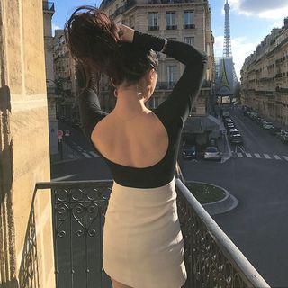 Open Back Long-sleeve Top / Mini Skirt