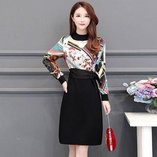 Long-sleeve Printed Midi Pencil Dress