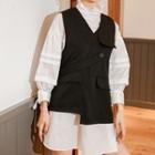 Set: Ruffle-collar Mini Shirtdress + Vest