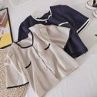 Round-neck Color Block Puff-sleeve Top