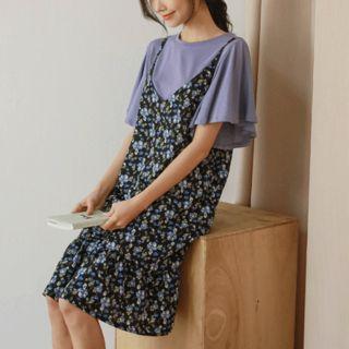 Spaghetti-strap Floral Pinafore Dress