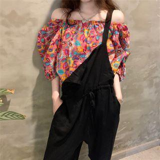 Off-shoulder Chiffon Blouse / Jumper Shorts / Jumper Pants