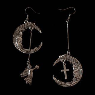 Moon & Angel Asymmetrical Alloy Dangle Earring
