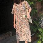 Floral Print Elbow Sleeve Dress As Shown In Figure - One Size