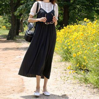 Spaghetti Strap Pleated Long Dress