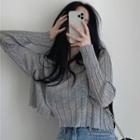 Long-sleeve Asymmetrical Hem Button-up Knit Crop Top