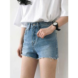 High-rise Washed Denim Shorts
