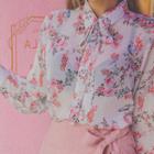 Floral Chiffon Blouse With Tie