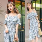 Cut-out Shoulder Floral Printed Maxi Dress
