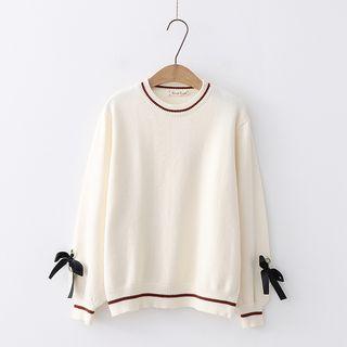 Long-sleeve Ribbon-accent Knit Top