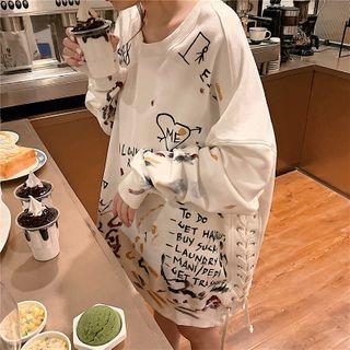 All Over Print Lace-up Sweatshirt White - One Size
