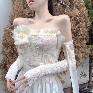 Floral Frill Trim Tube Top Almond - One Size