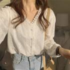 V-neck Lace Flare Long-sleeve Shirt