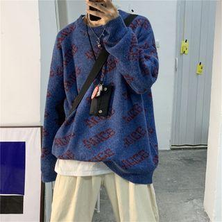 Round Neck Print Letter Sweater