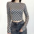 Long-sleeve All-over Print Crop Top