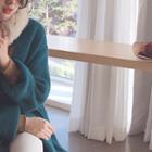 Wool Blend Long Cardigan Blue Green - One Size
