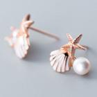 925 Sterling Silver Non-matching Star & Shell Ear Stud