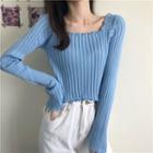 Square Neck Ruffle Trim Knit Top