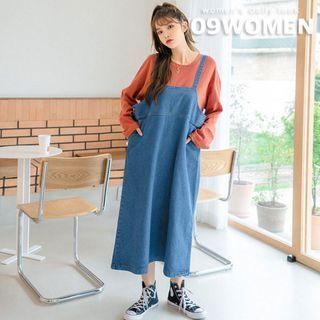 Plus Size Washed Long Denim Jumper Dress
