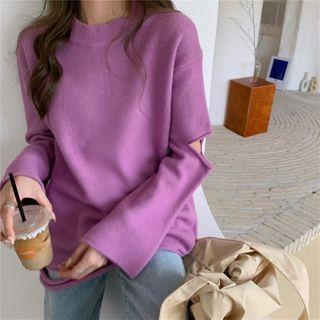 Plain Long-sleeve Cutout Sweater