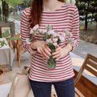 Slit-side Stripe Cotton T-shirt