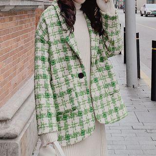 Plaid Tweed Button Blazer